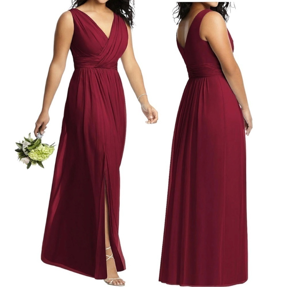 Dessy Collection Size 18 Burgundy Sleeveless Draped Chiffon Maxi Dress